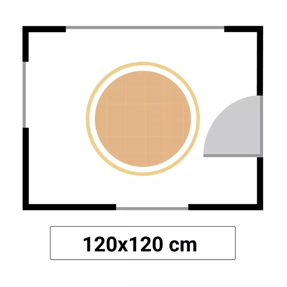 Illustrationen visar en rund halmatta i storlek 120cm.Â