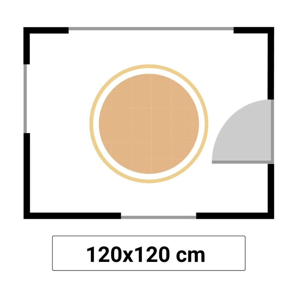 Illustrationen visar en rund halmatta i storlek 120cm. 