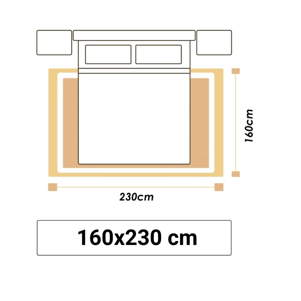 Illustrationer visar en sovrumsmatta i storlek 160x230cm.