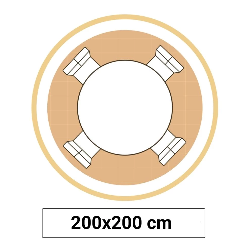 Illustrationer visar en rund köksmatta i storlek 200cm.