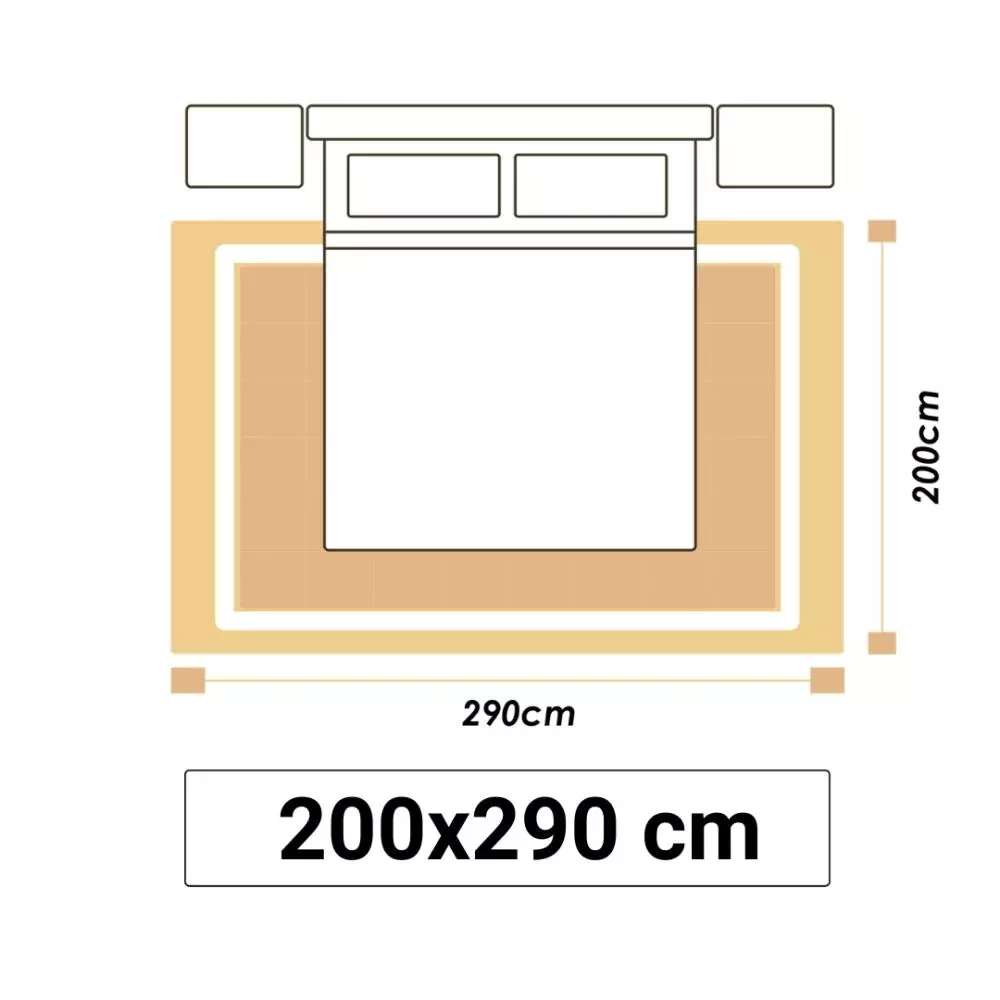 Illustrationer visar en sovrumsmatta i storlek 200x290cm.