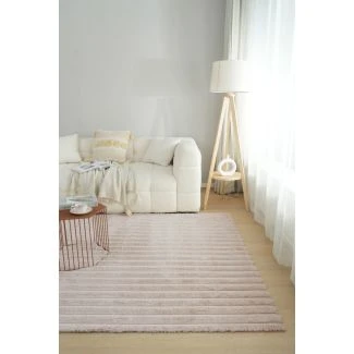 Tvättbar Pälsmatta Rabbit Stripe Ljusbeige